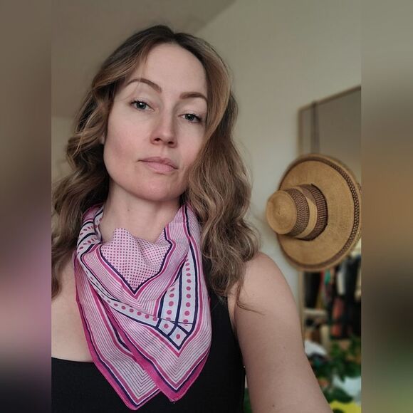 Vintage 60s Handstitched Sheer Bandana Hankerchief - Picture 2 of 7